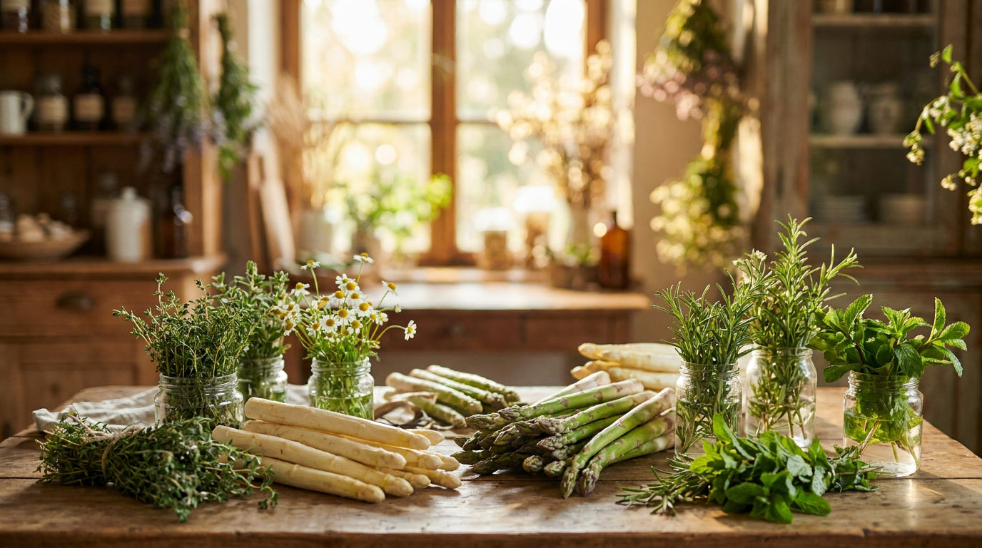 Spargel als Frühjahrs-Entwässerer: Tradition und Hintergrund aus der Klostermedizin – KI-generiertes Bild (Nano Banana Pro)