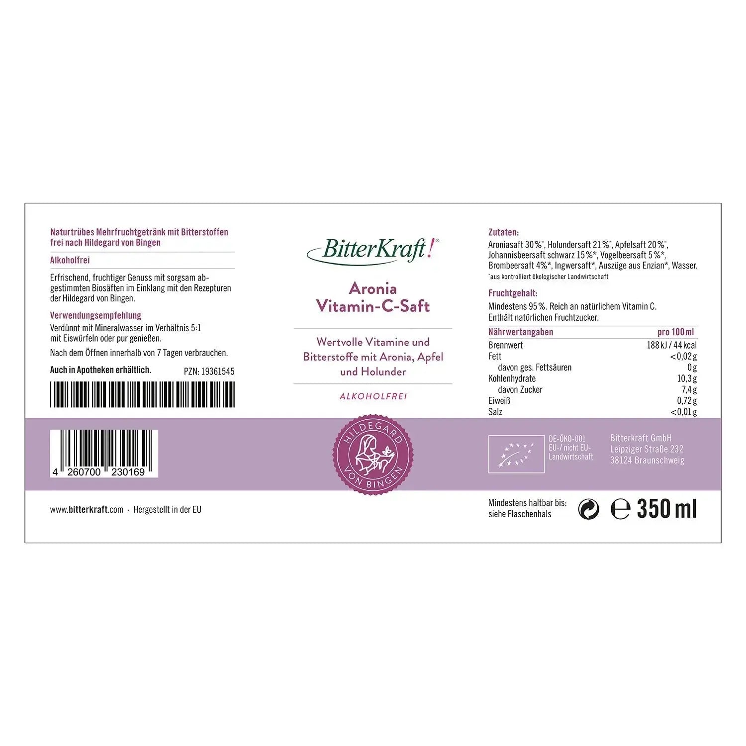 Aronia-Saft (BIO) 350ml Bitterkraft GmbH - Bitterkraft