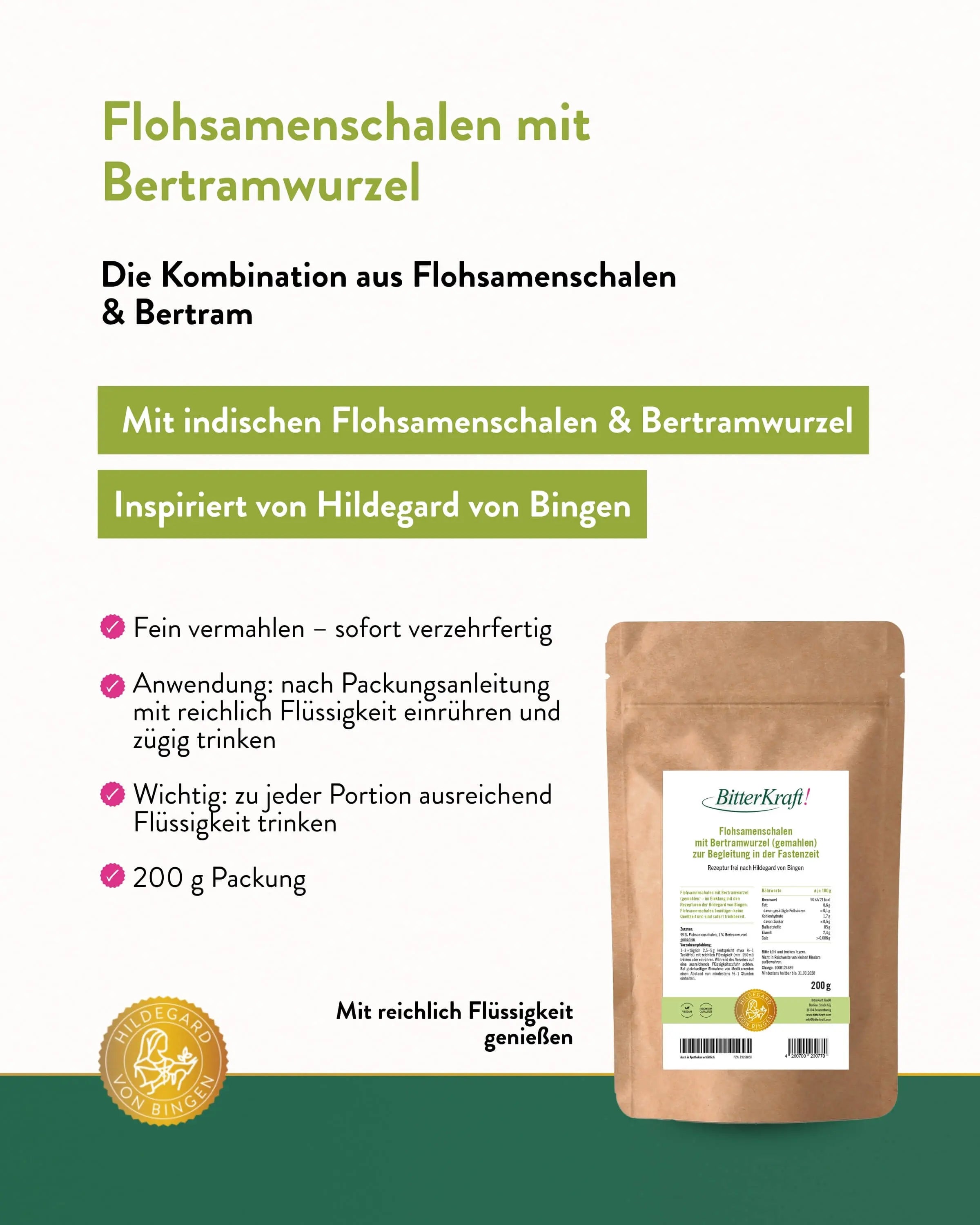 Flohsamenschalen mit 1% Bertramwurzel