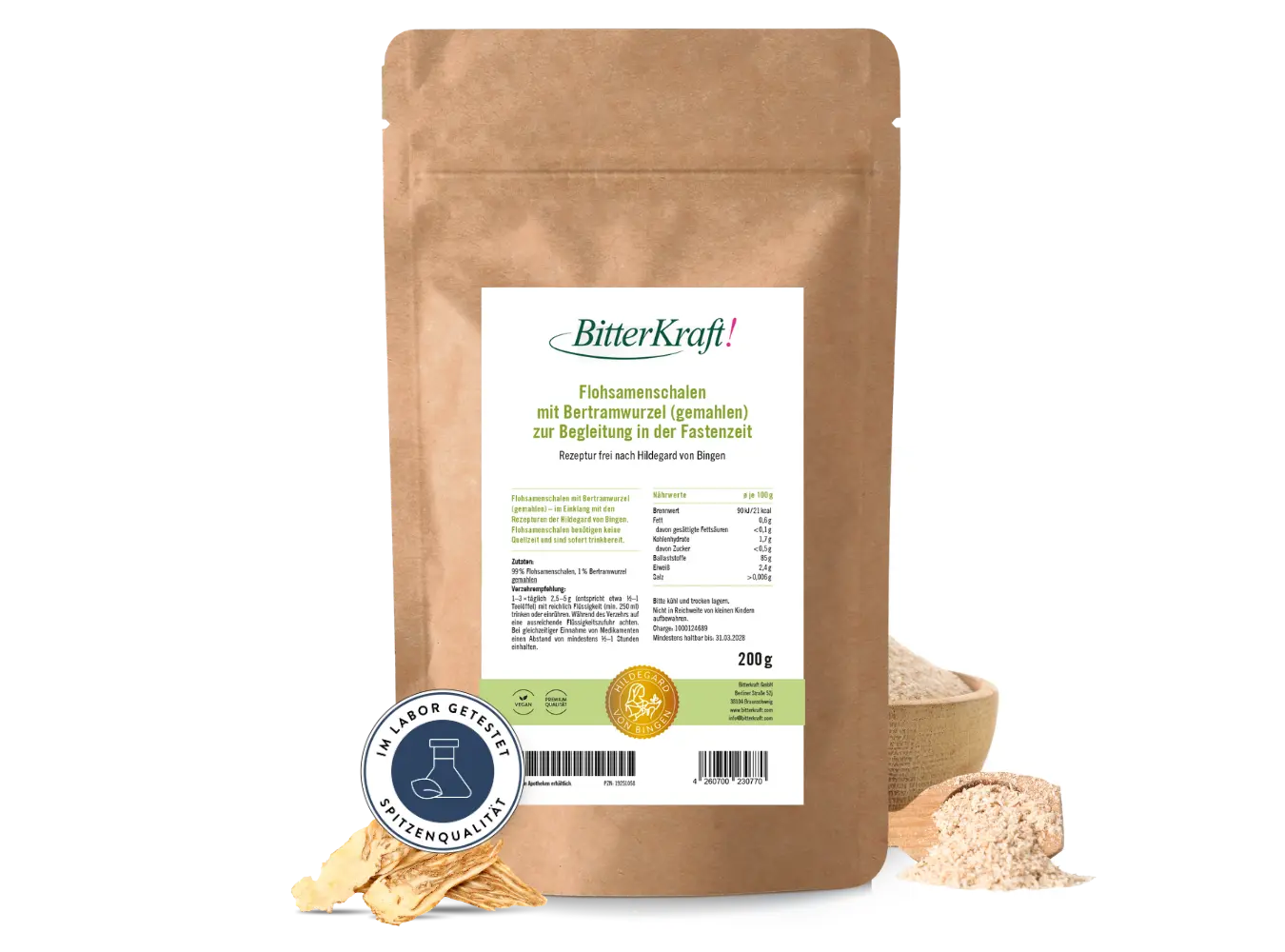 Psyllium husks with 1% bertram root