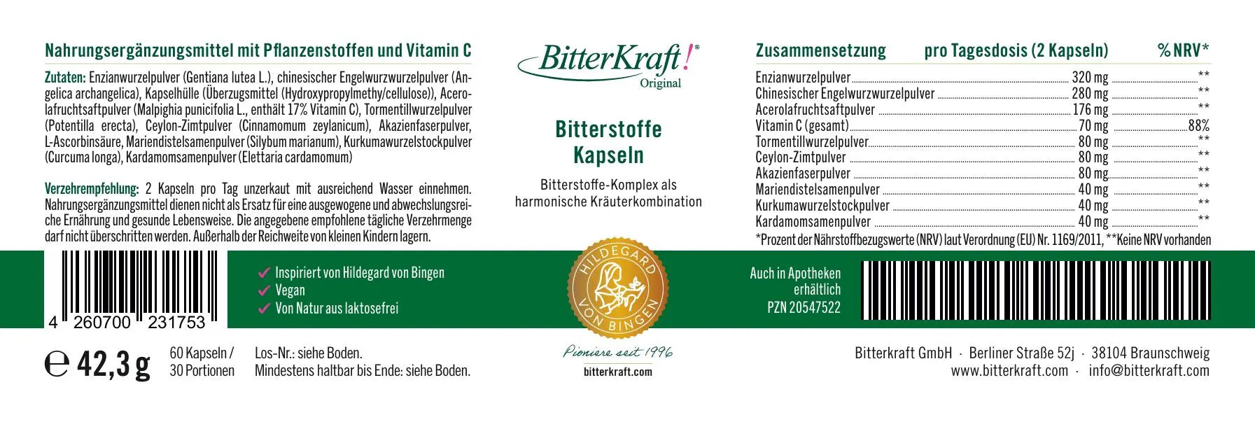 BitterKraft! Bitterstoffe Kapseln (60 Stück)