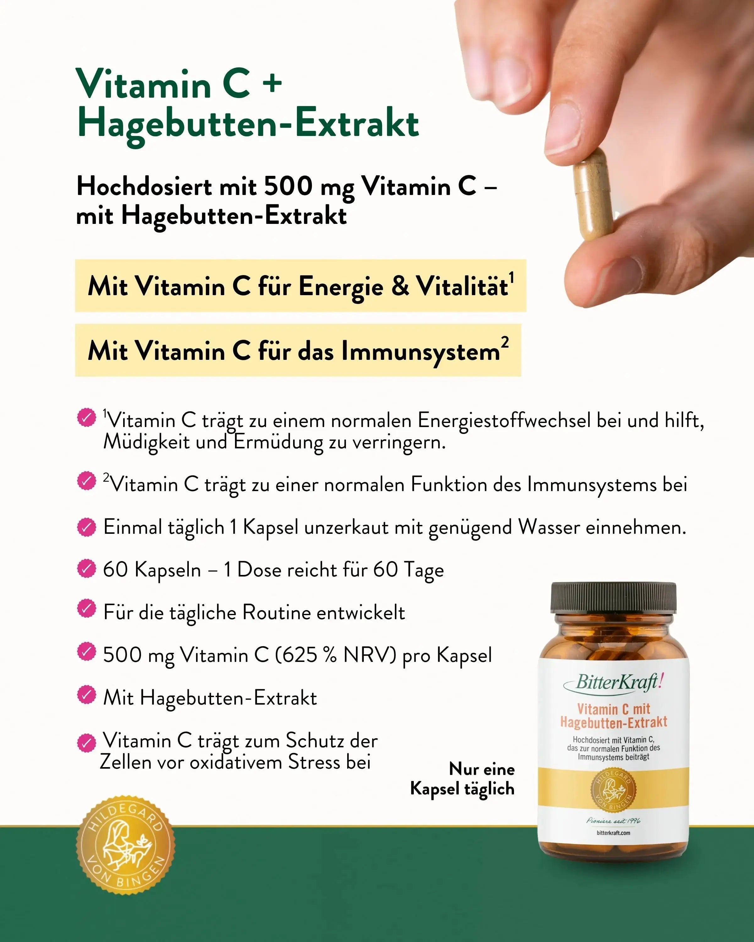 Bitterkraft! Vitamin C with Rosehip Extract, 30 Capsules